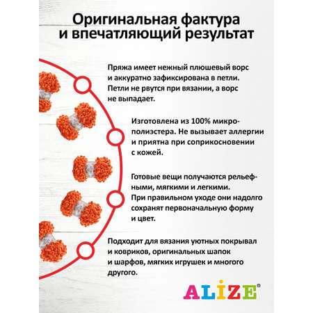 Пряжа для вязания Alize puffy fine 100 г 14.5 м микрополиэстер фантазийная мягкая 6 апельсиновый 5 мотков