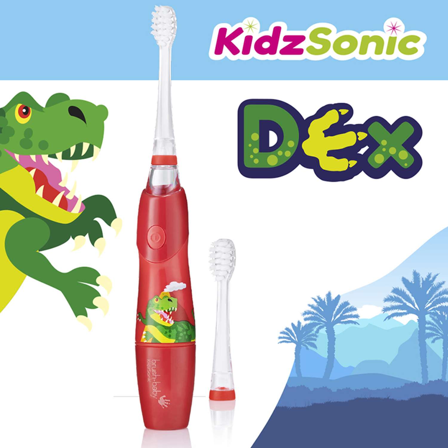 Зубная щетка электрическая Brush-Baby KidzSonic звуковая Динозавр от 3 лет - фото 2
