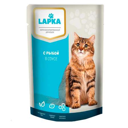 Корм консервированный LAPKA для кошек с рыбой в соусе 85 гр