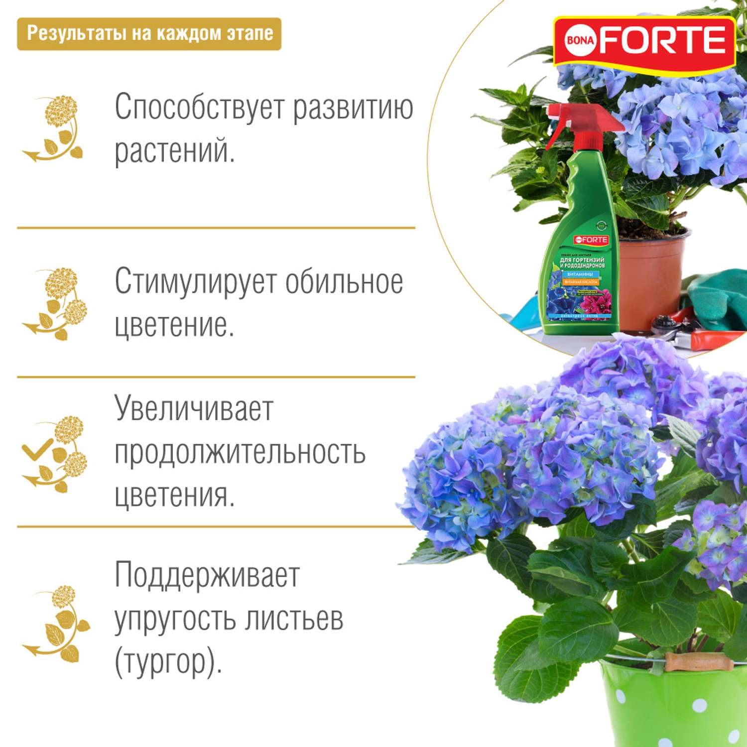 Спрей-тоник Bona Forte Для гортензий рододендронов цветущих кустарников 500 мл - фото 4
