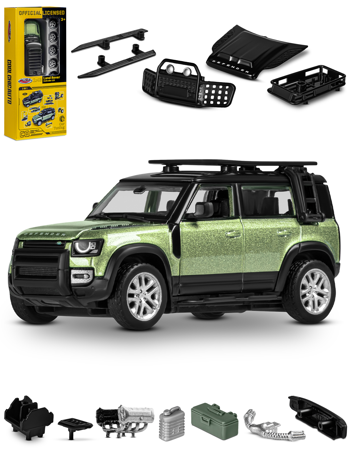 Автомобиль ДЖАМБО Land Rover Defender 110 Сборная модель 1:43 зеленый JB1251653 - фото 7