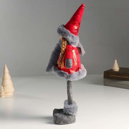 Кукла интерьерная Зимнее волшебство «Ангелочек в красном платье с мехом» 16х7х40 см