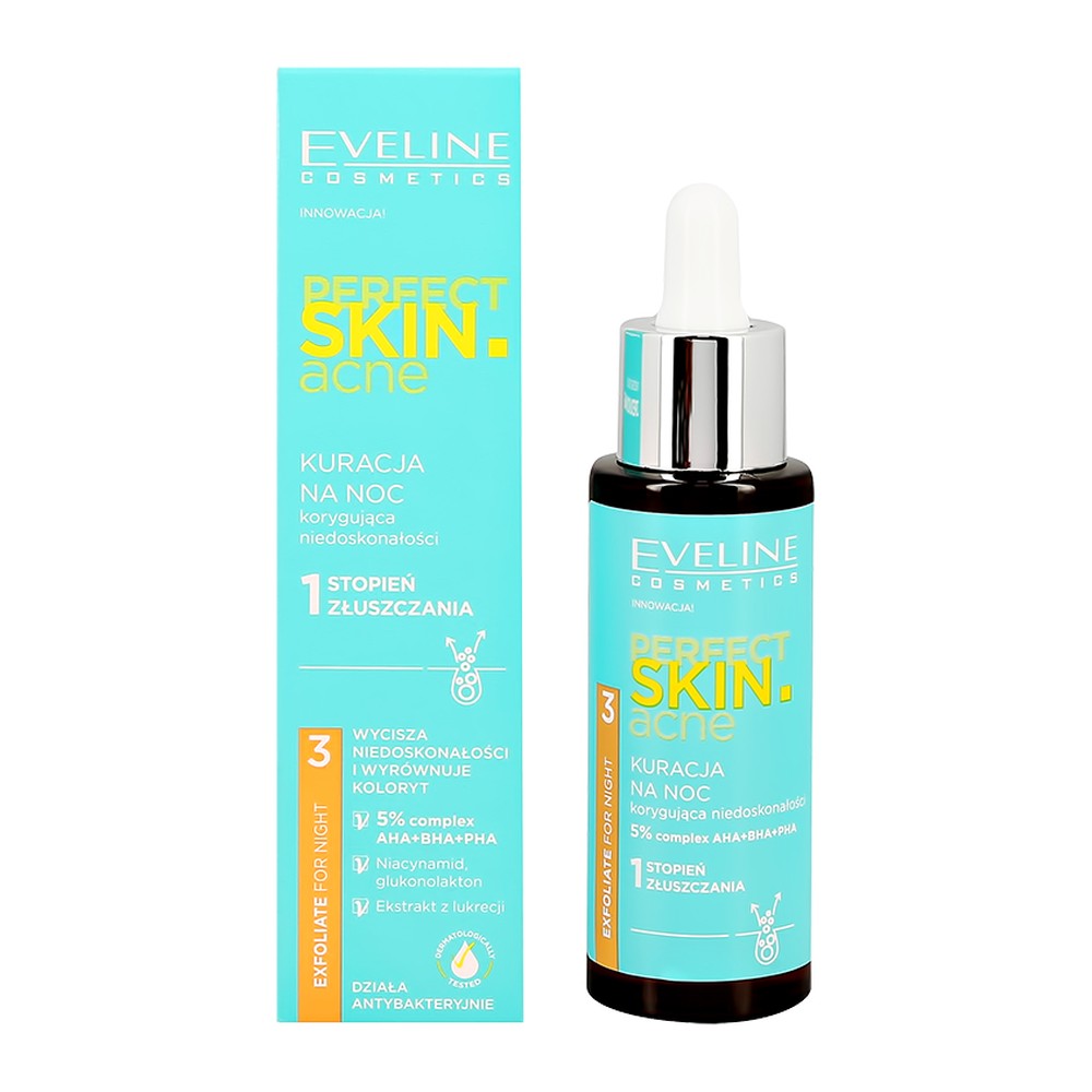 Сыворотка для лица EVELINE Perfect skin acne ночная с 5% комплексом кислот 30 мл - фото 4