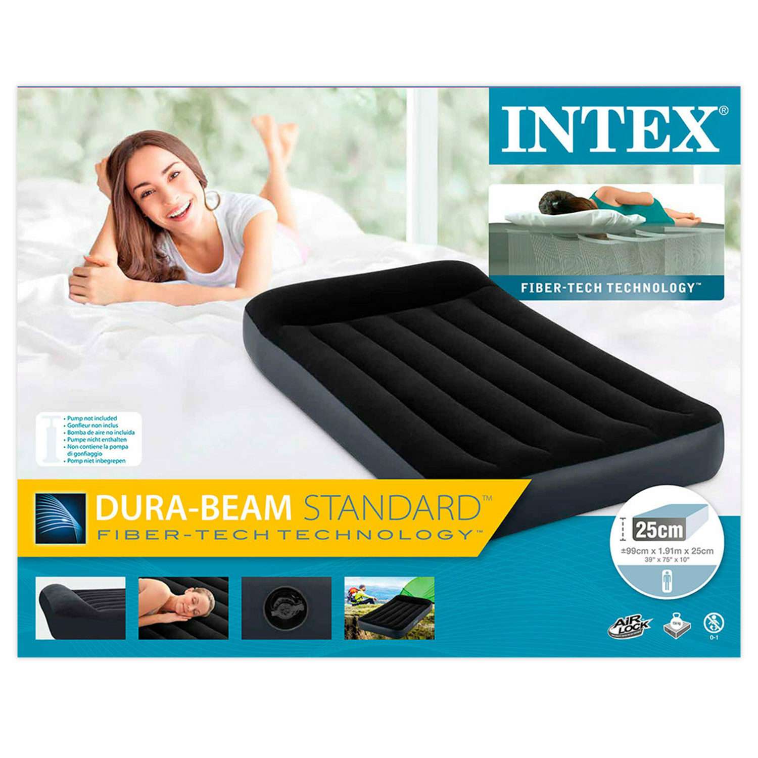 Надувной матрас INTEX кровать с подголовником бим стандарт твин 99х191х25 см - фото 3