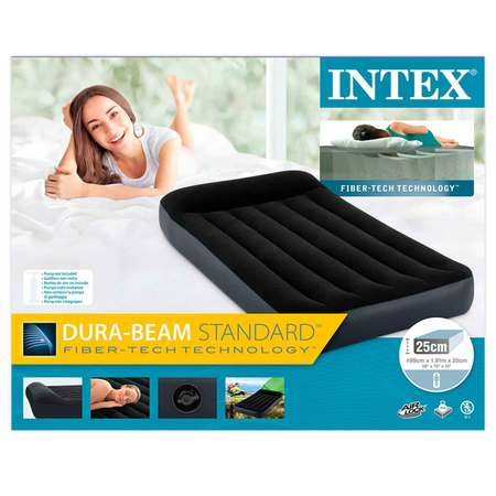 Надувной матрас INTEX кровать с подголовником бим стандарт твин 99х191х25 см