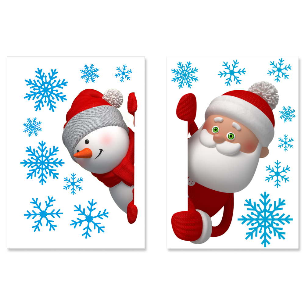 Новогодние наклейки на окна Люми-Зуми Дед Мороз Снеговик Снежинки - фото 1