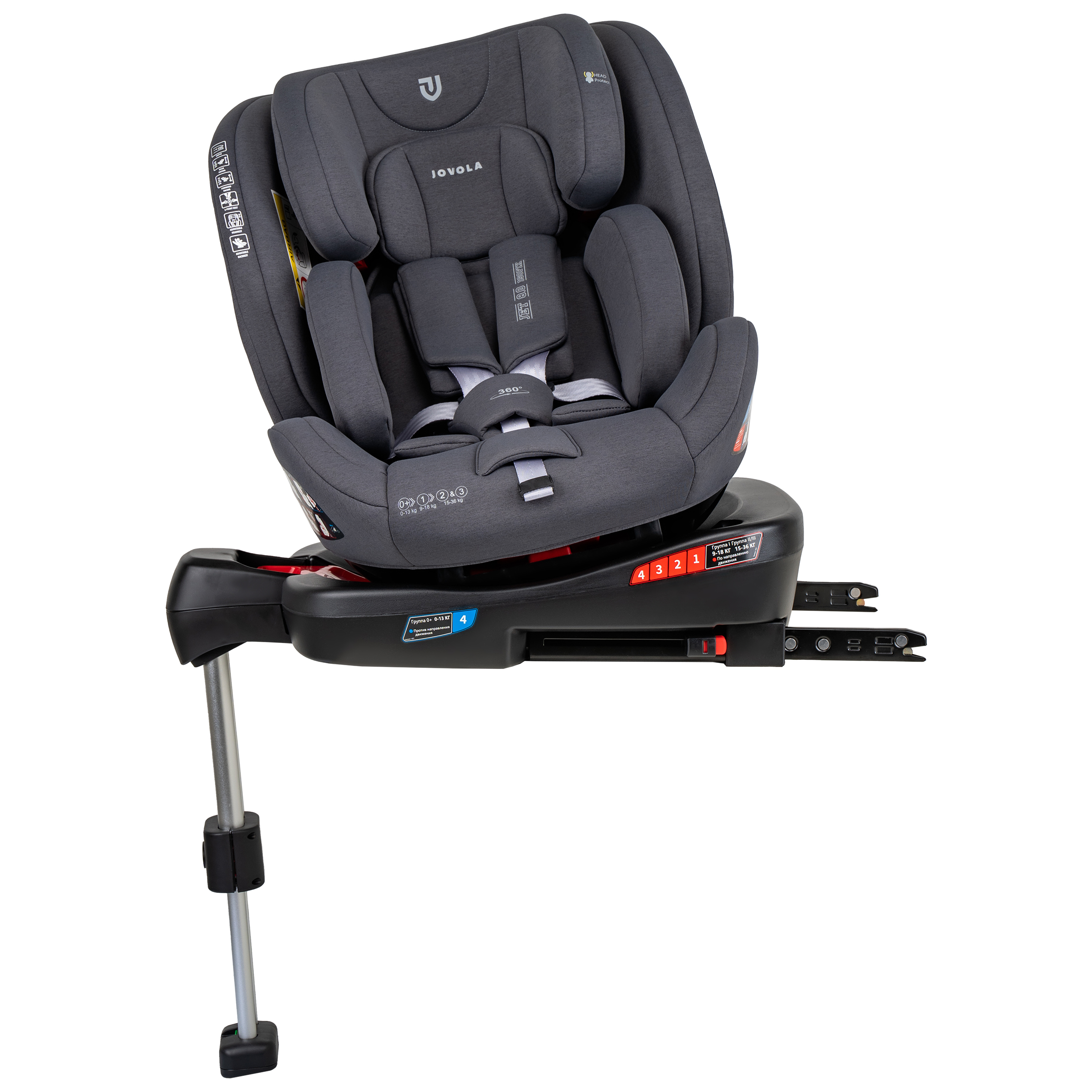 Автокресло детское JOVOLA Jet Isofix для новорожденных 0-36 кг группа 0+1+2+3 с упором в пол серый - фото 14