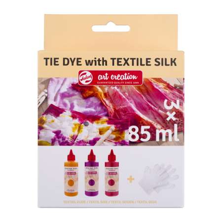 Набор красок для текстиля Talens Art Creation Tie-dye 3 цвета оттенки розового в тубах по 85мл и перчатки в картонной упаковке