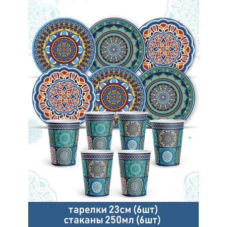 Набор одноразовой посуды PrioritY Восточная коллекция 6 тарелок 6 стаканов