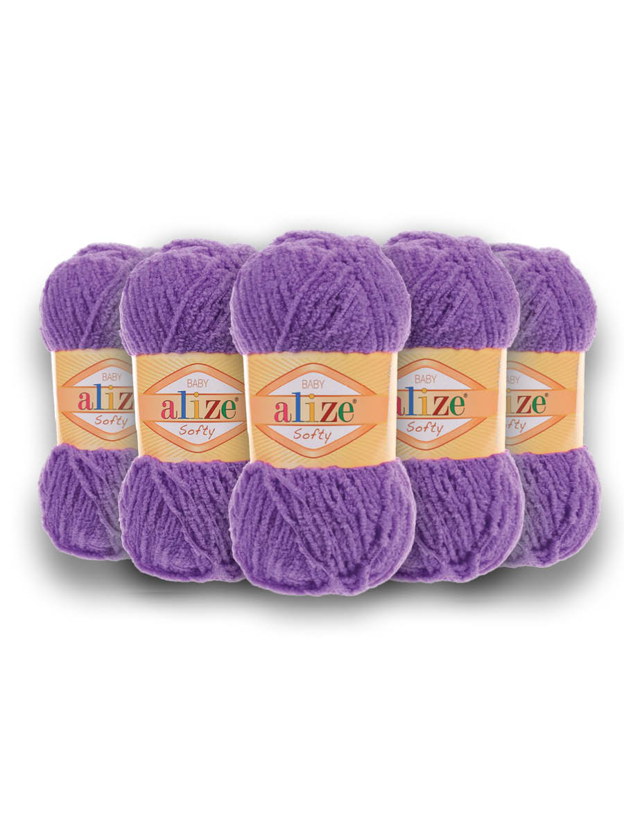 Пряжа для вязания Alize softy 50 гр 115 м микрополиэстер мягкая фантазийная 44 темно-фиолетовый 5 мотков - фото 4