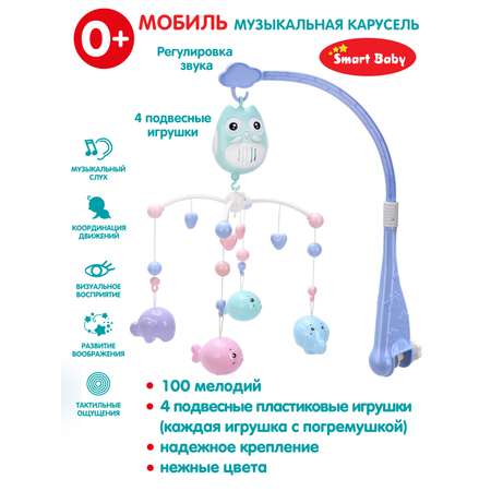 Мобиль на кроватку Smart Baby на батарейках музыкальная 100 мелодий JB0333971