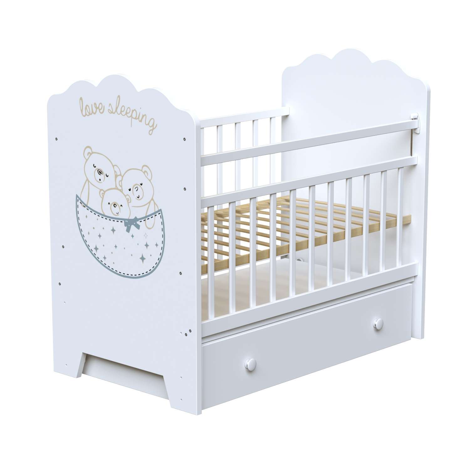 Детская кроватка с ящиком POLINI Kids French 710 TEDDY Белый / Дуб пастельный