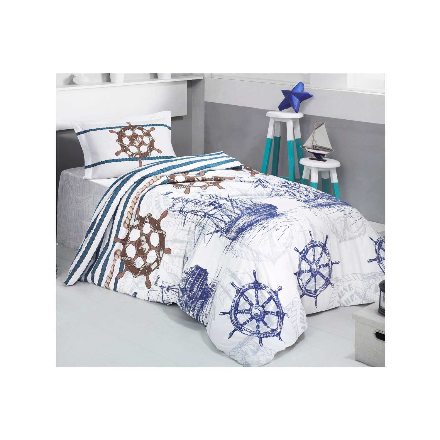 Комплект постельного белья ATLASPLUS 1.5 спальный для подростка ранфорс хлопок наволочка 50х70 см - фото 1