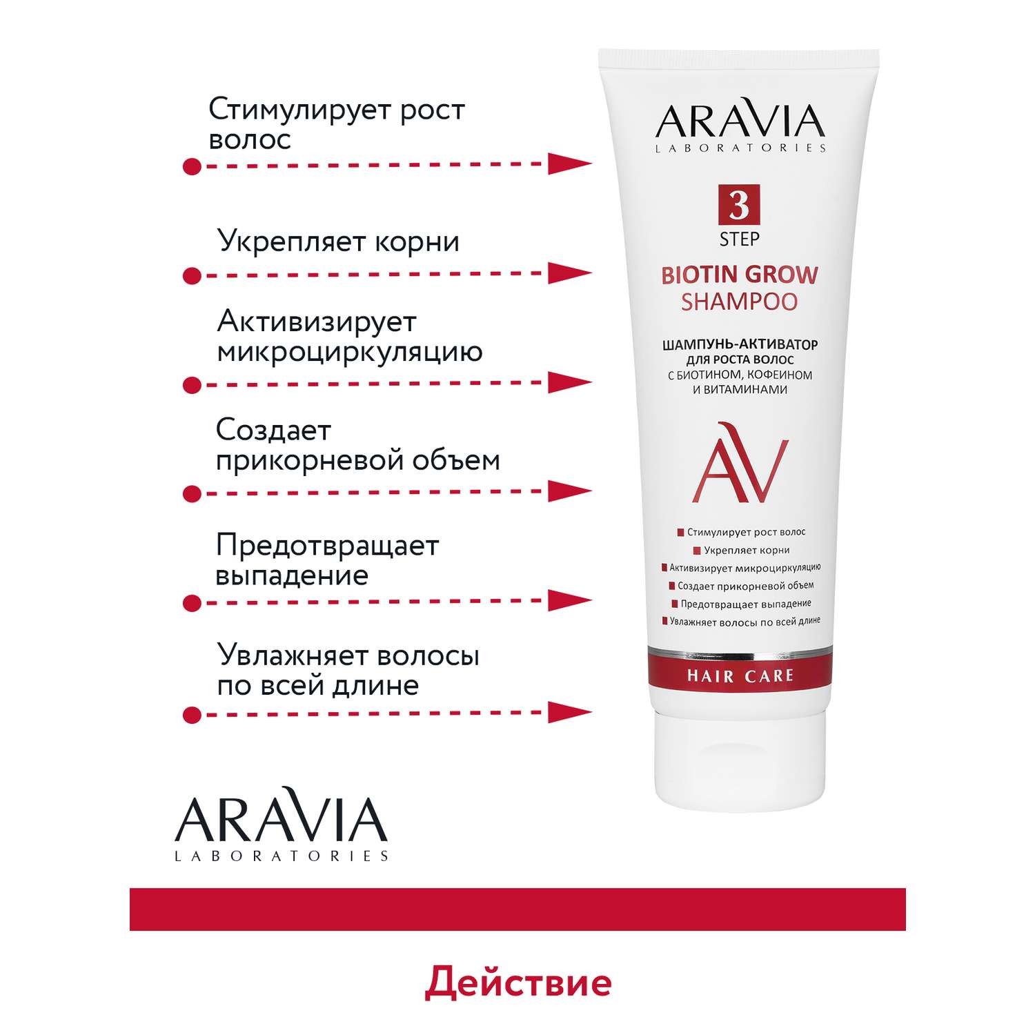 Шампунь-активатор ARAVIA Laboratories для роста волос с биотином кофеином и витаминами Biotin Grow Shampoo 250 мл - фото 4