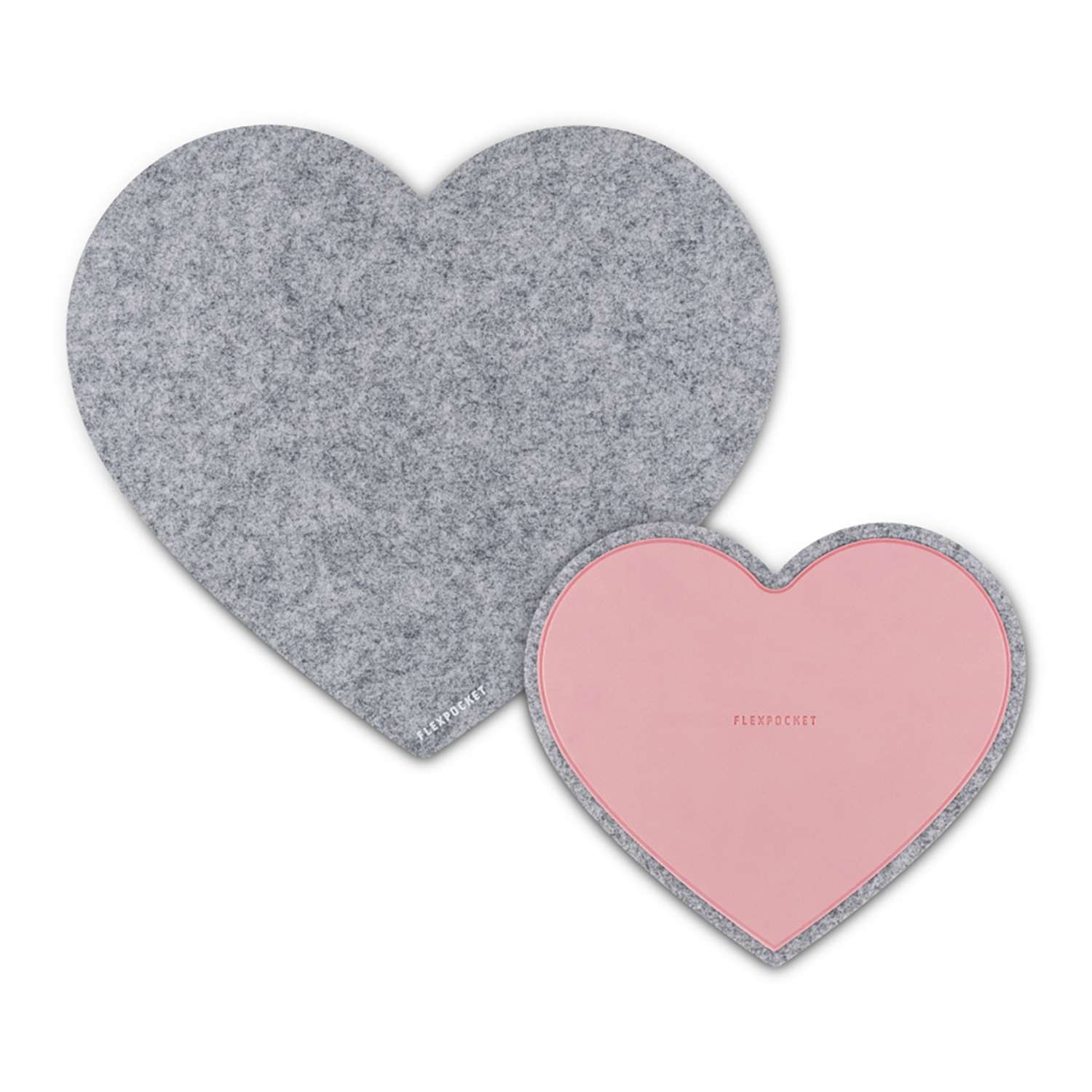 Настольный коврик Flexpocket для мыши в виде сердца с подставкой под кружку светло-серый 2 шт комплект - фото 1