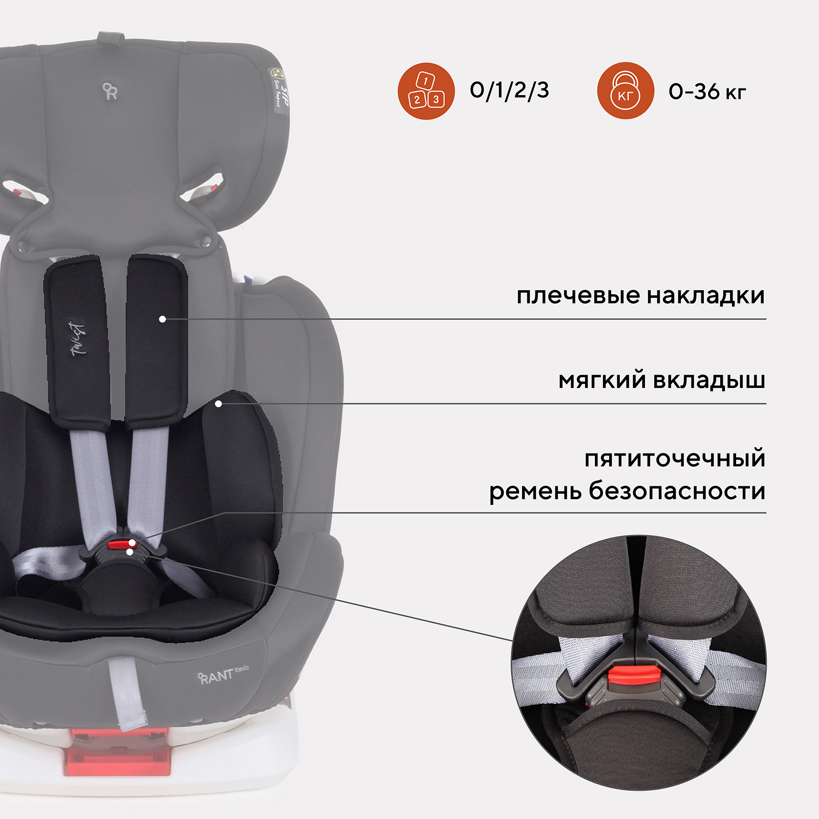 Автокресло Rant Basic Twist isofix Black группа 0+-1-2-3 0-36 кг - фото 9