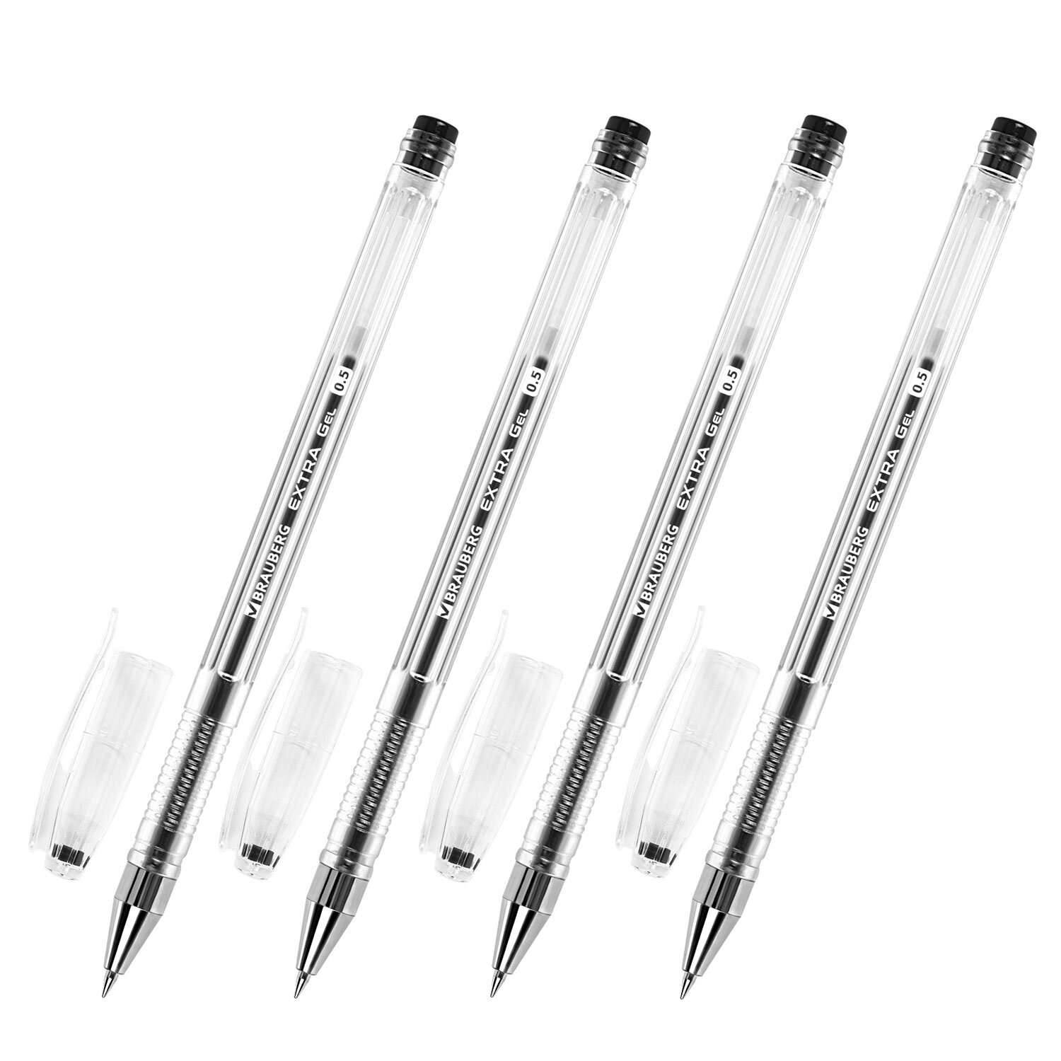 Ручки гелевые Brauberg черные набор 4 штуки для ОГЭ ЕГЭ и школы тонкие - фото 4