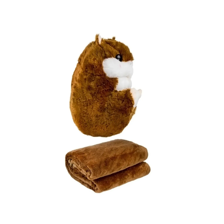 Мягкая игрушка Avocadoffka 3 в 1 Хомяк коричневый с пледом внутри
