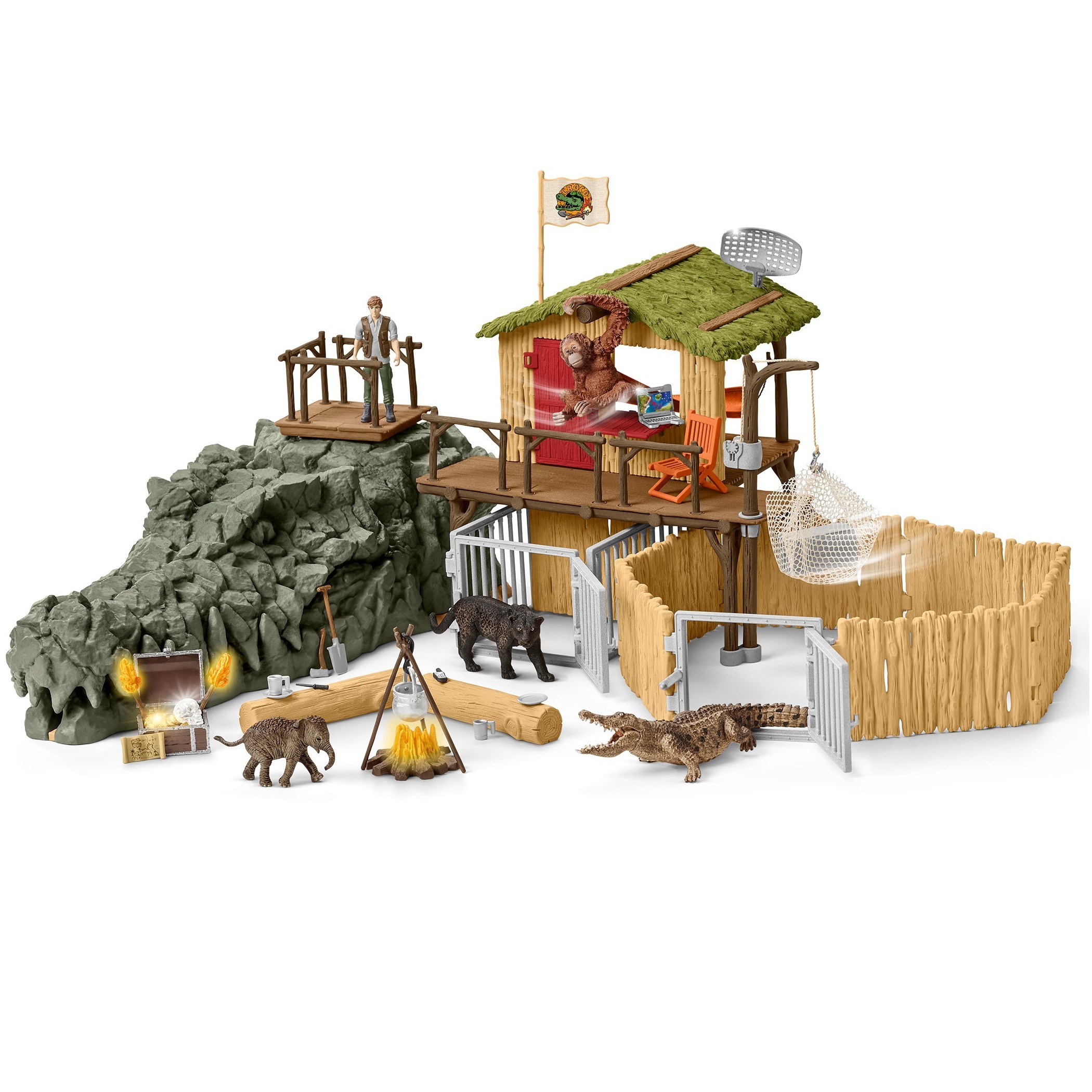 Набор SCHLEICH Исследовательская станция джунглей Крокодил - фото 3