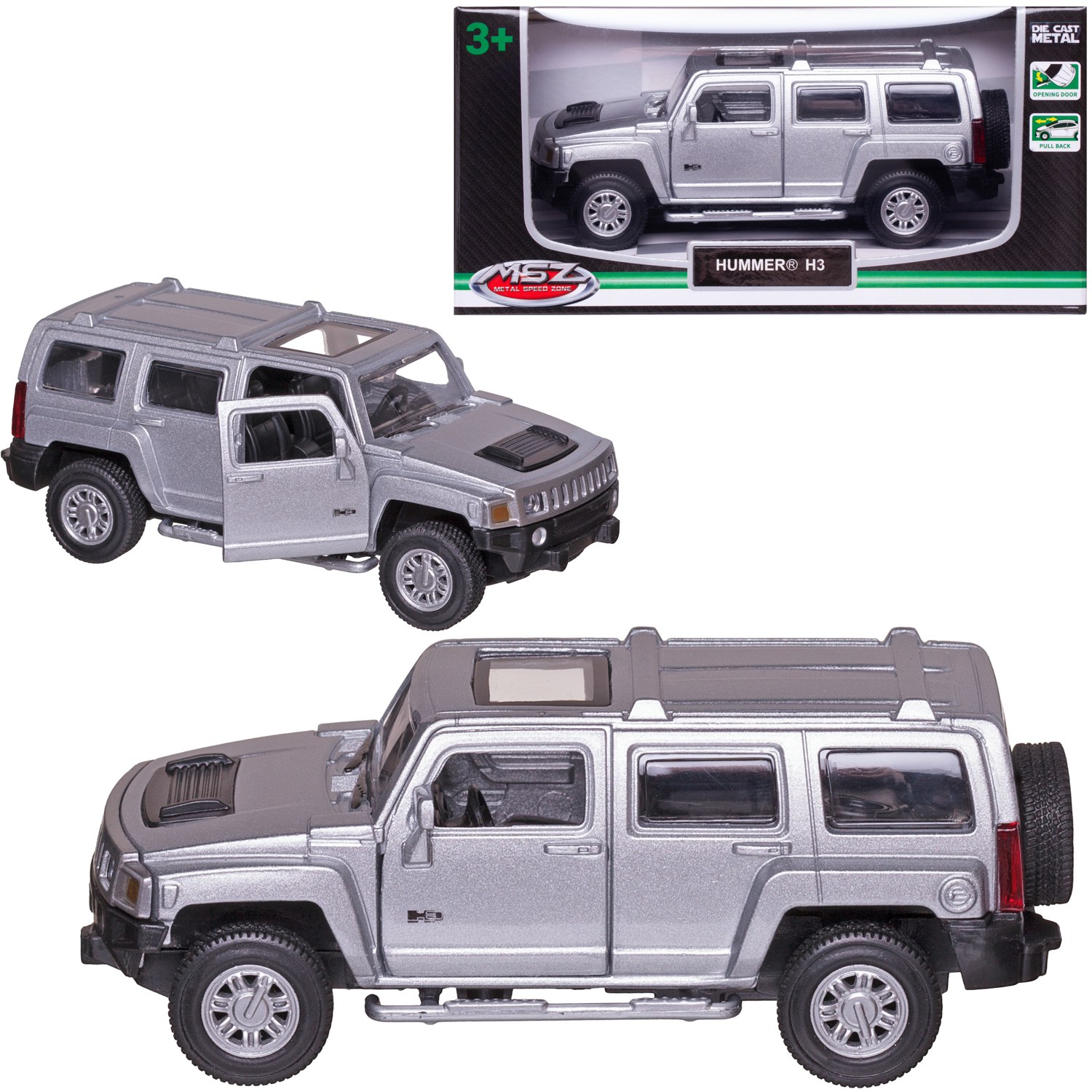 Автомобиль Abtoys Hummer MSZ 1:43 инерционный серебряный WE-15944S - фото 1