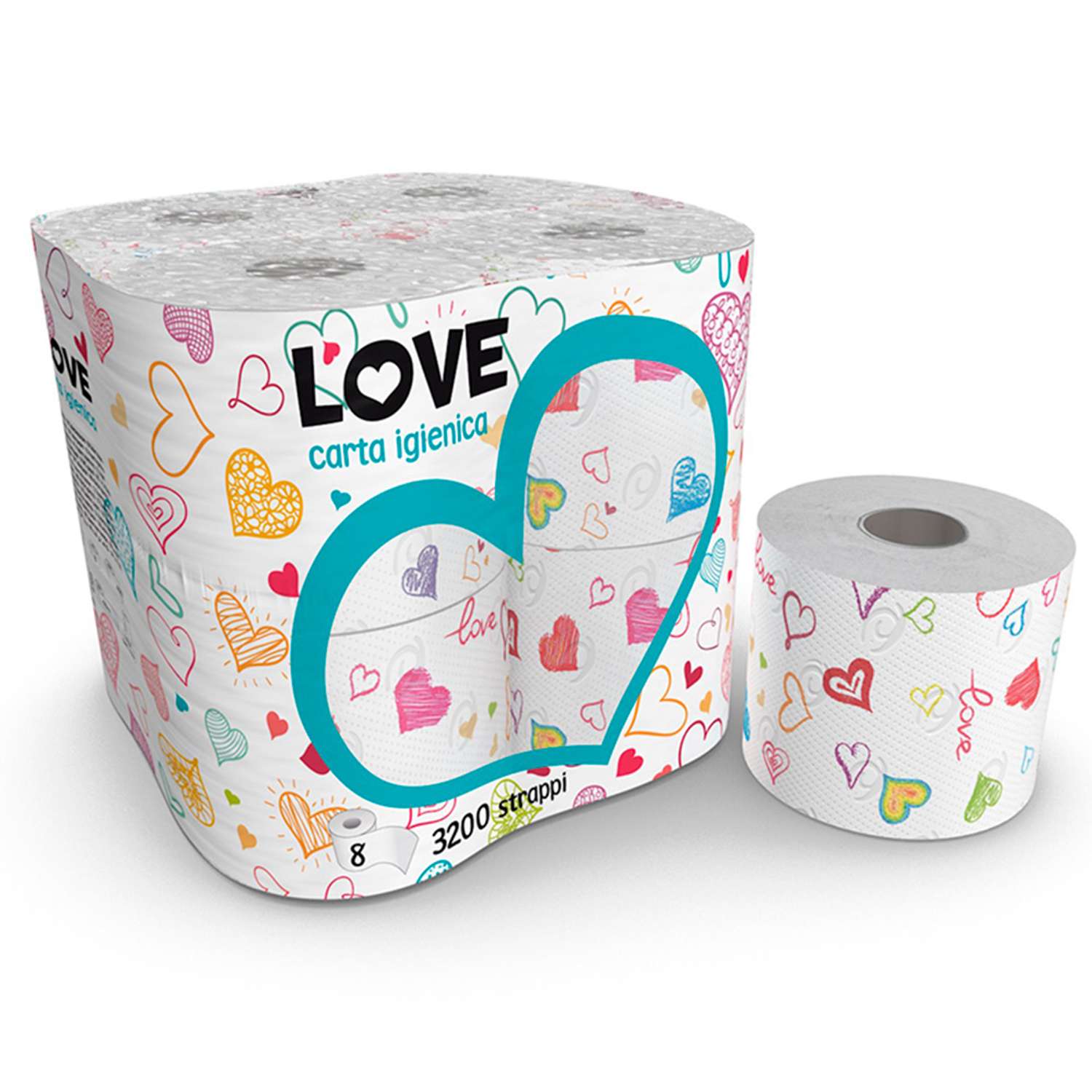 Туалетная бумага World cart с рисунком Love 3 слоя 8 рулонов по 200 листов - фото 1