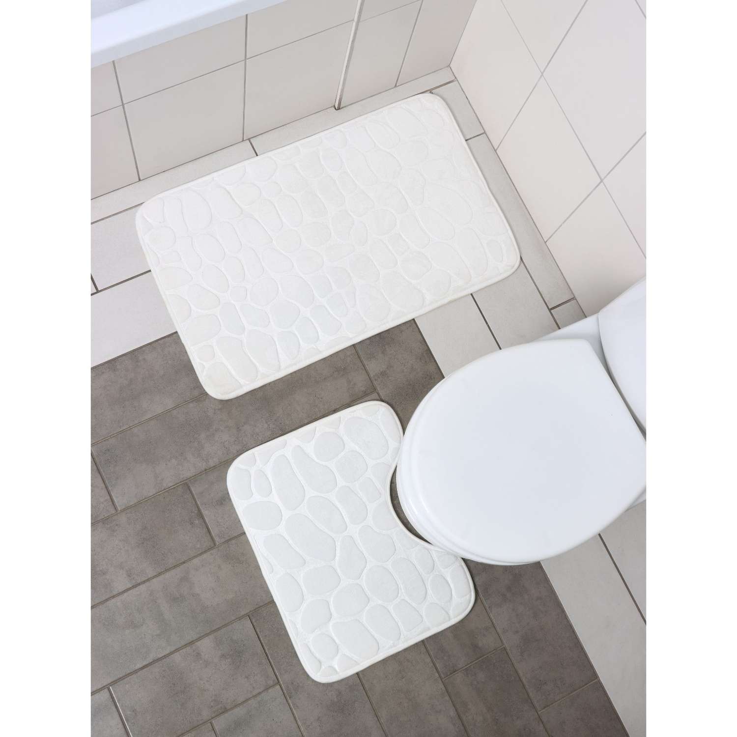 Набор ковриков Доляна для ванной и туалета «Галька» 2 шт: 39×50 50×80 см цвет белый - фото 2