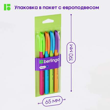 Набор ручек шариковых BERLINGO Triangle Fuze Stick синяя 0.5 мм корпус ассорти 4 шт пакет