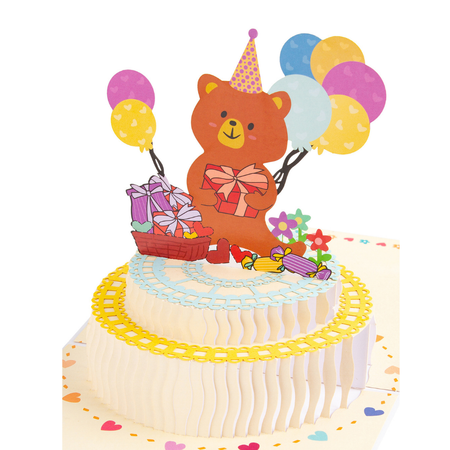 Открытка С днем рождения NRAVIZA Детям объемная Мишка на торте