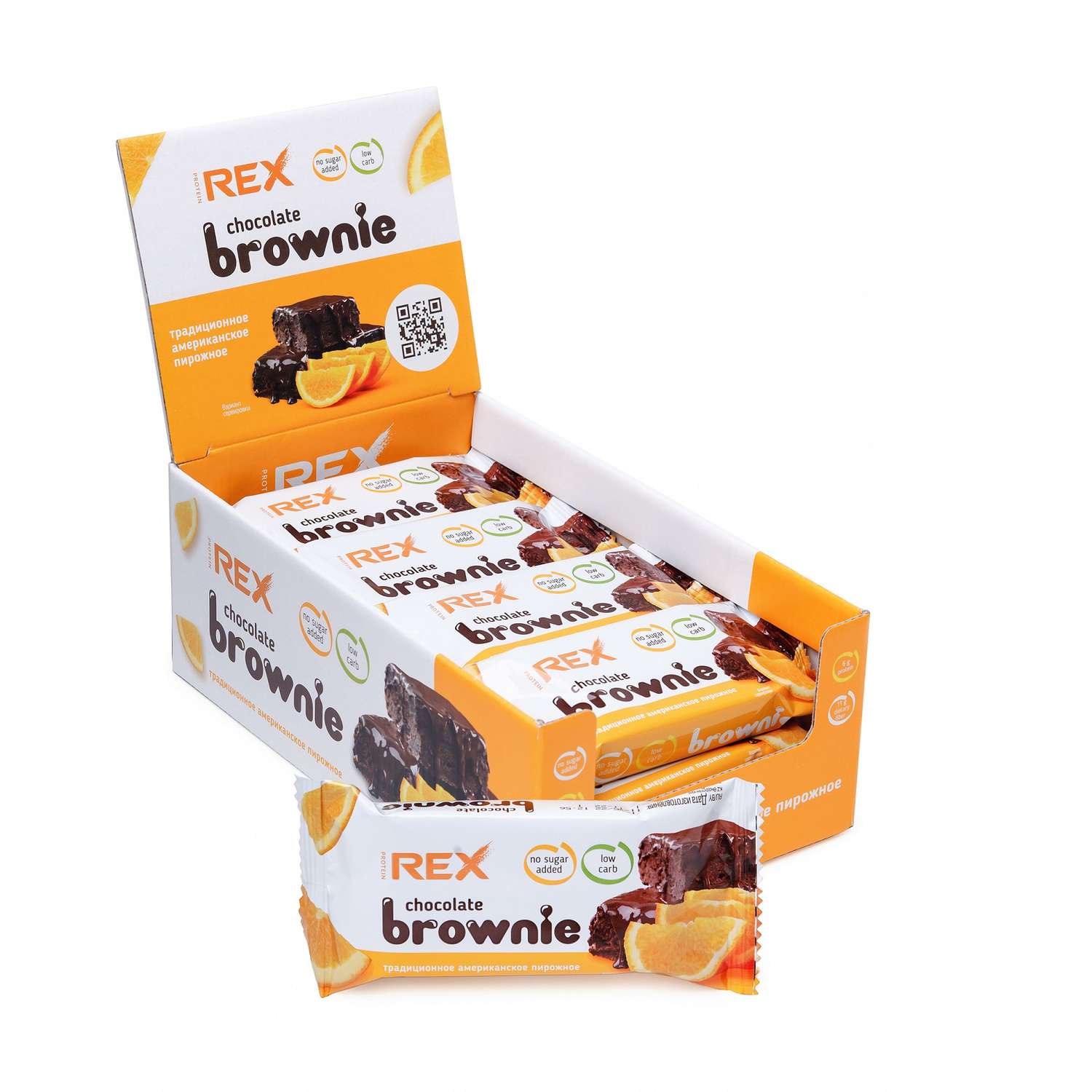 Протеиновое печенье ProteinRex Brownie апельсиновый 12шт - фото 1