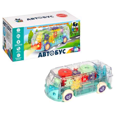 Музыкальная игрушка BONDIBON Автобус с шестеренками со световыми эффектами и прозрачным корпусом серия Baby You