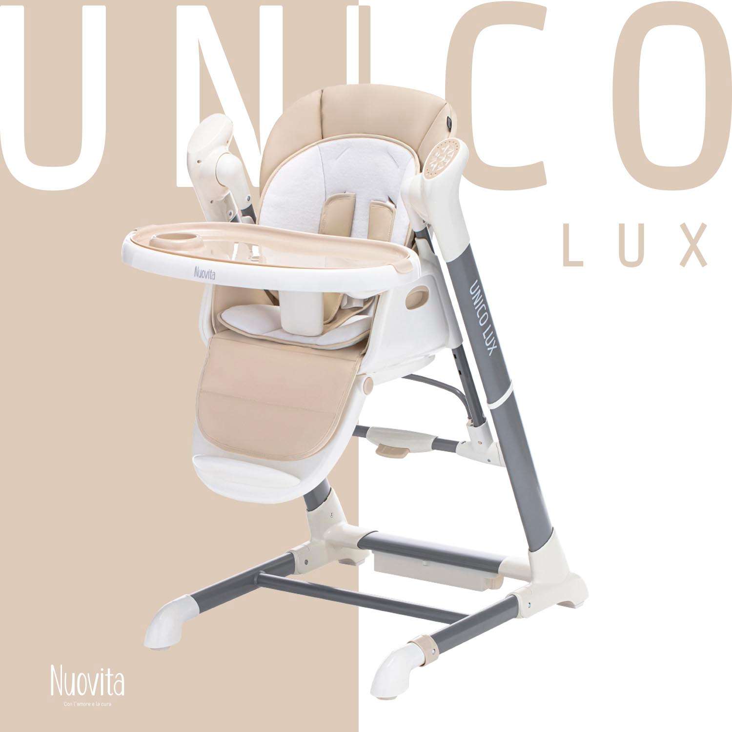 Стульчик для кормления Nuovita Unico lux Bianco с электронным устройством качания Латте - фото 4