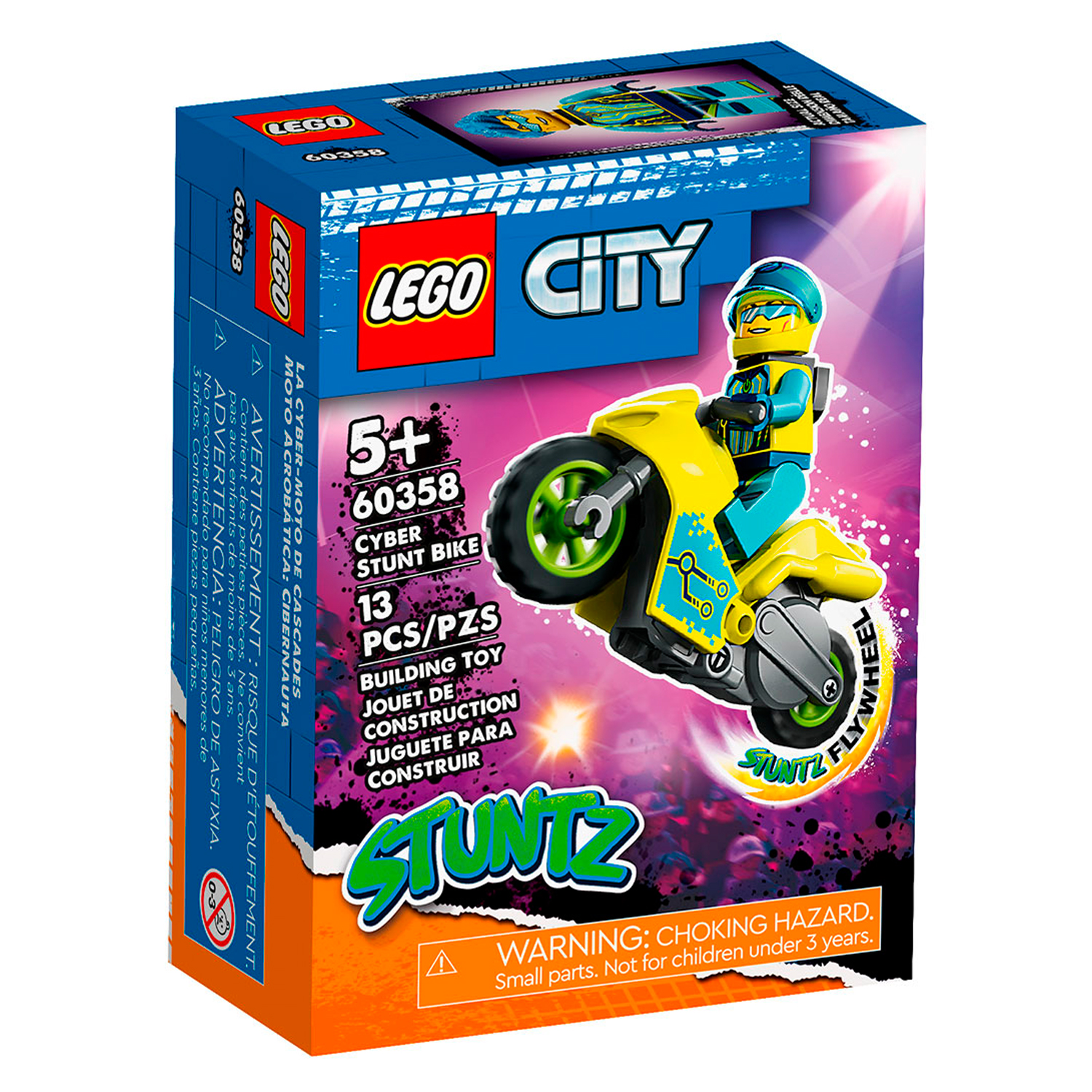 Конструктор детский LEGO City Stuntz Трюковый кибер-мотоцикл 60358 купить  по цене 1060 ₽ в интернет-магазине Детский мир