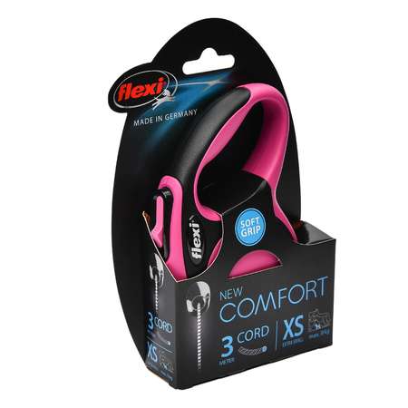 Рулетка Flexi New Comfort XS трос 3м до 8кг Черный-Розовый