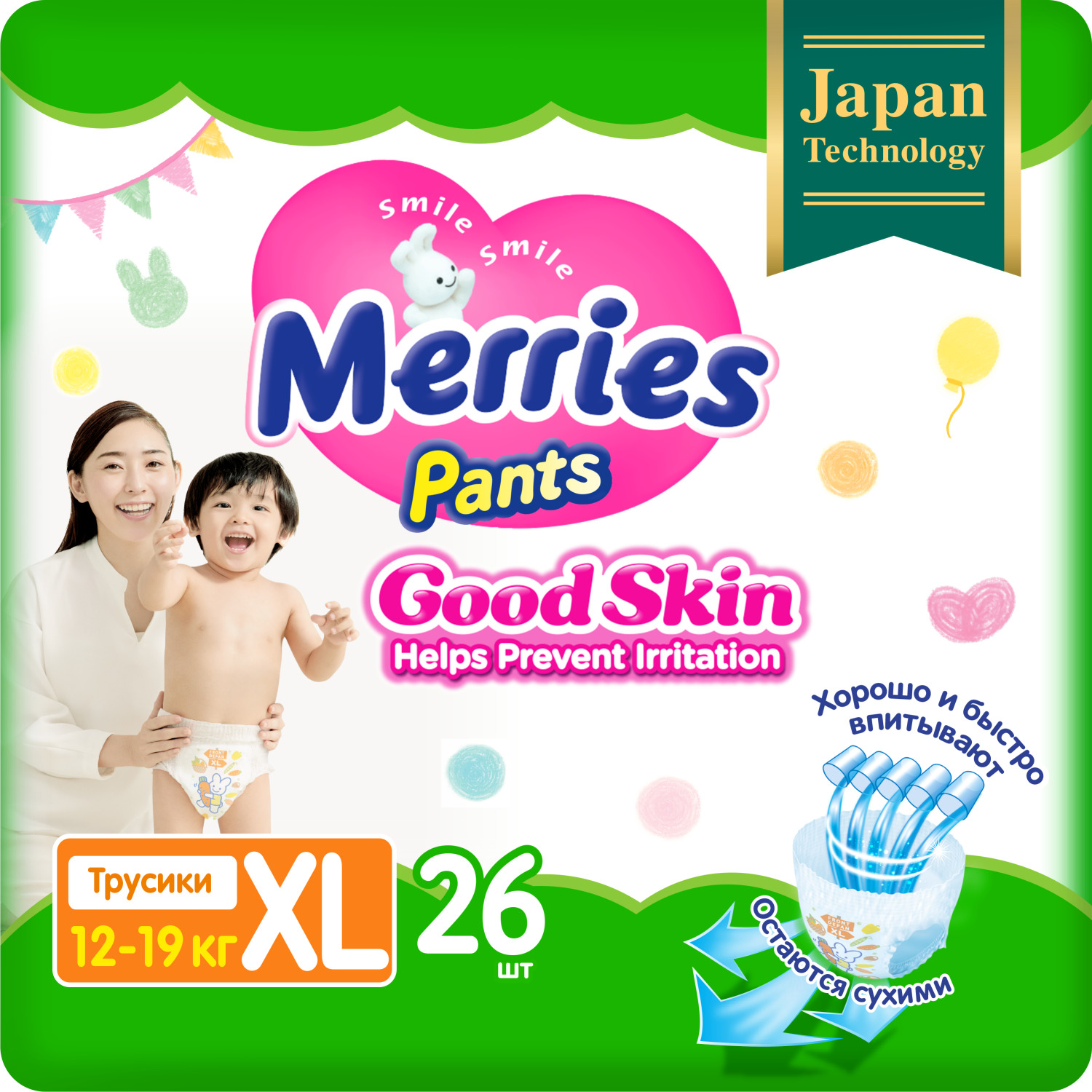 Трусики Merries Good Skin 26 шт. XL 12-19 кг - фото 1