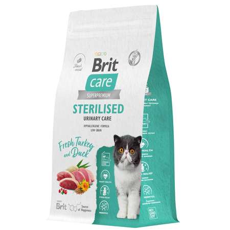 Корм для кошек Brit Care 1.5кг стерилизованных с индейкой и уткой сухой