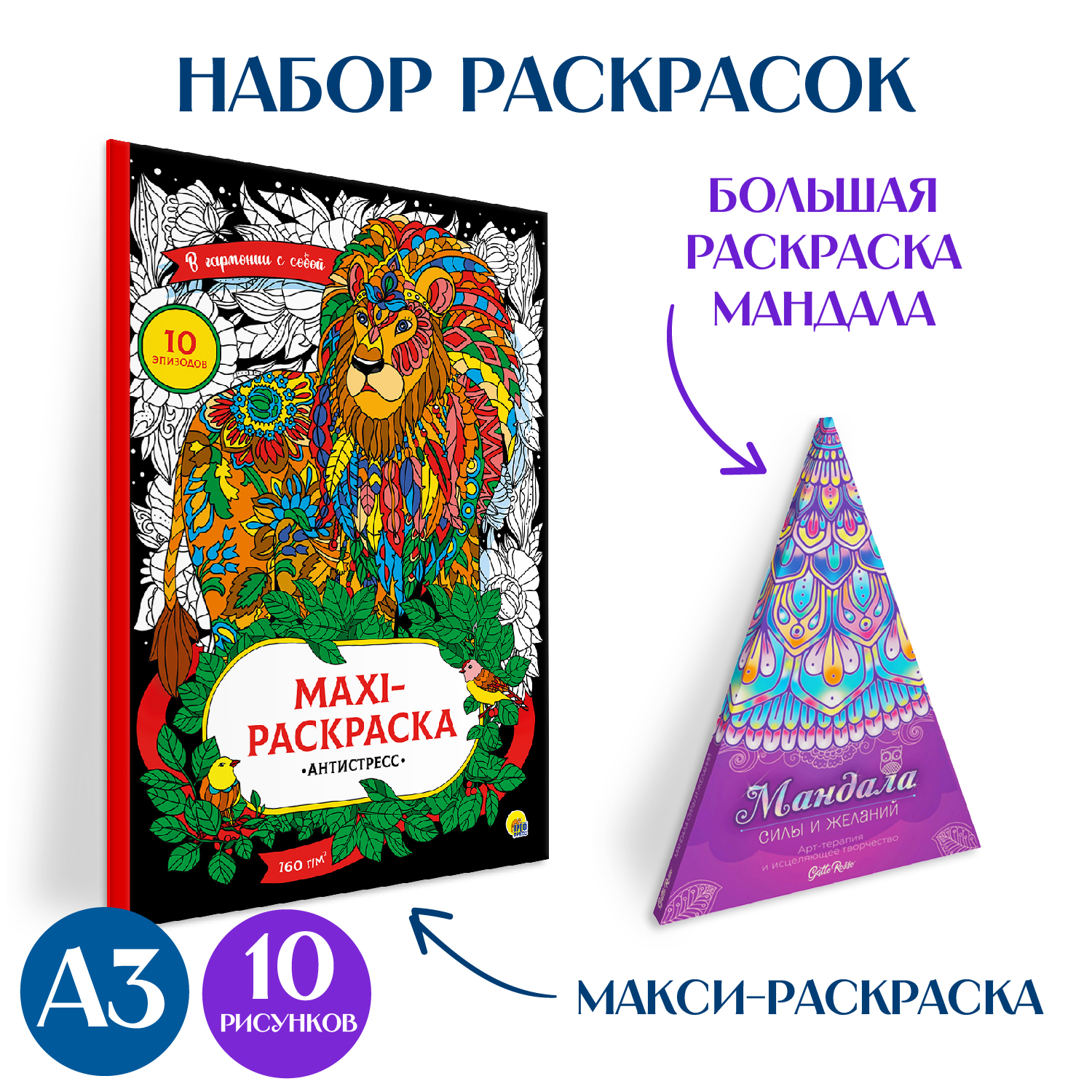 Набор Проф-Пресс Раскарски макси В гармонии с собой+Напольная круглая 69 см  Мандала силы и желаний