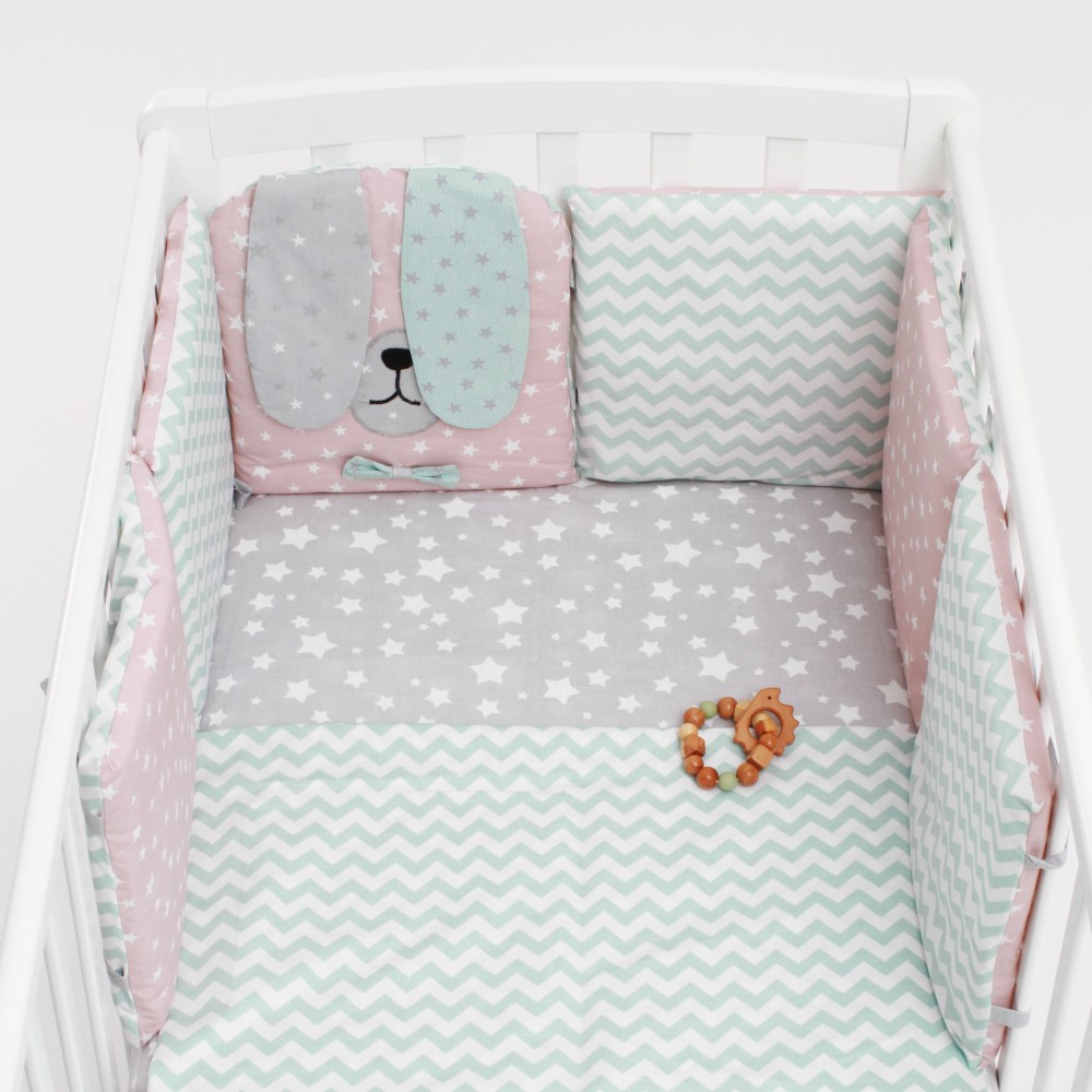 Бортики в кроватку Hush Hush! для новорожденных с шуршащими ушками Сонный Дружок GreenPink 5114 - фото 7