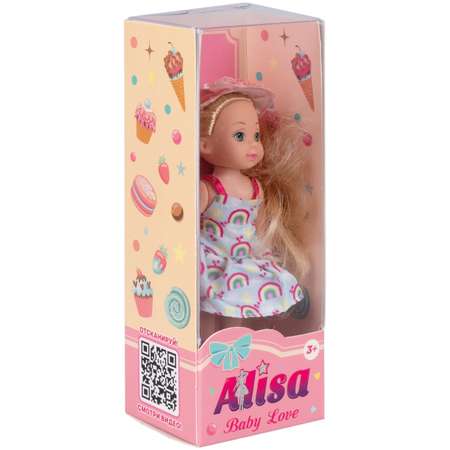 Кукла для девочки Alisa baby love 1TOY в летней малышка мини одежде в голубом платье с радугой 12 см