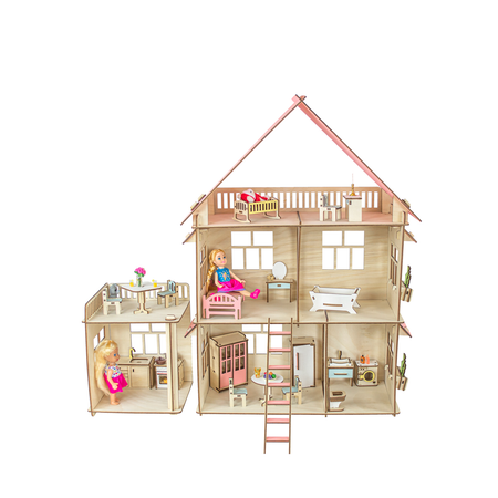 Кукольный домик M-WOOD С пристройкой и мебелью