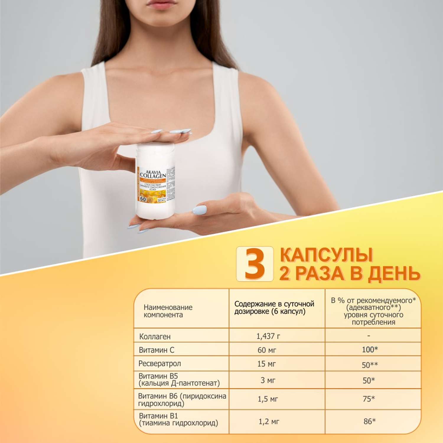 БАД АКАВИЯ Коллаген для упругости кожи коллаген с витамином С в капсулах 381 мг №60 кап. - фото 5