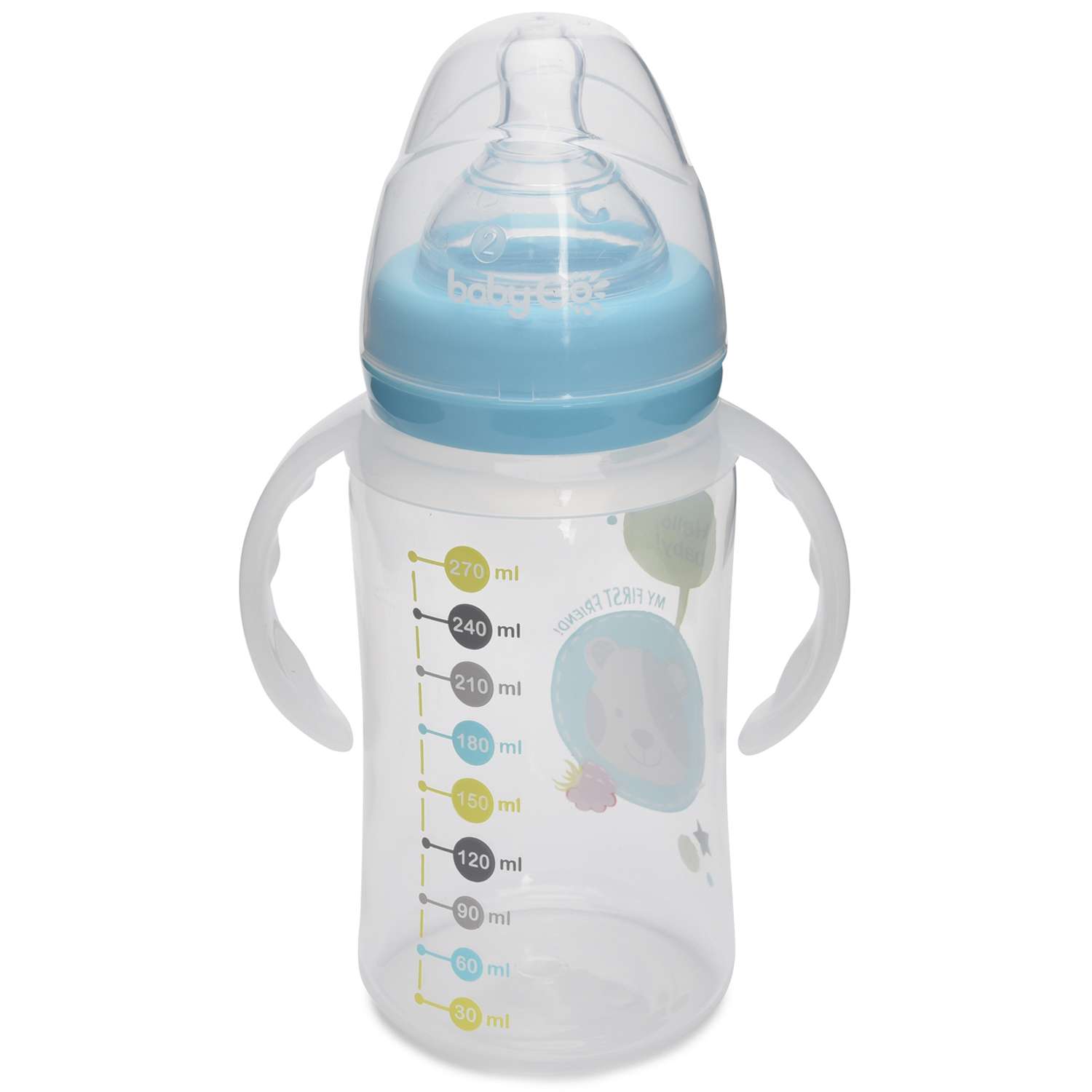 Бутылка BabyGo с широким горлом 270 мл Синяя с силиконовой соской - фото 2