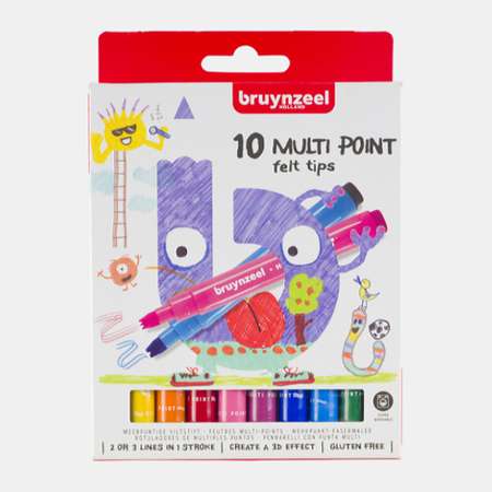 Набор фломастеров BRUYNZEEL Kids Multi Point 10 цветов с 3D-эффектом в картонной упаковке