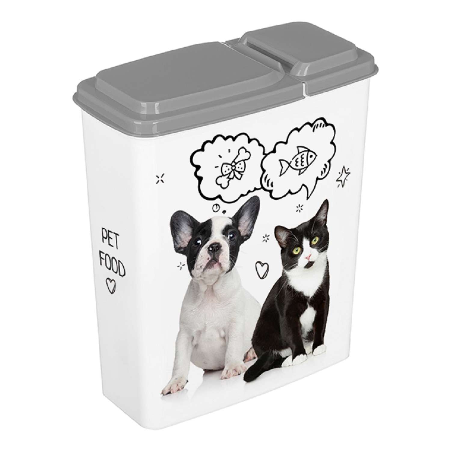 Контейнер для хранения корма LUCKY PET кошек и собак с декором 2.3 л серый - фото 1