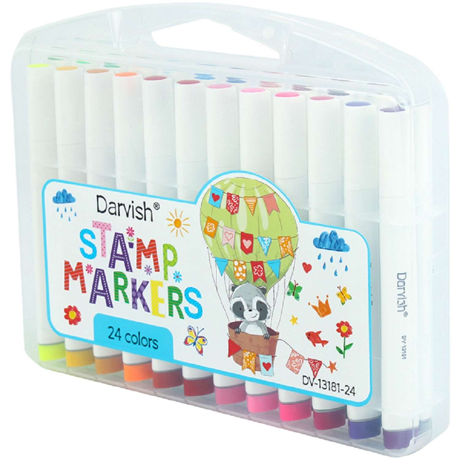 Фломастеры-кисти 24 цвета Darvish со штампами в пластиковом футляре для рисования - фото 8