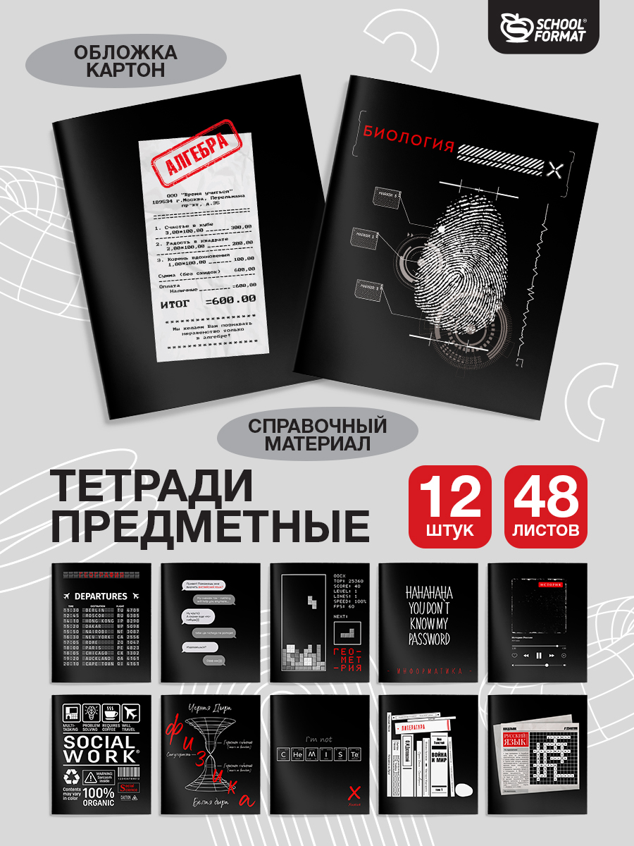 Комплект тетрадей SCHOOLFORMAT предметных школьных 48 листов А5 12 штук - фото 1