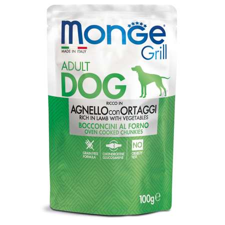 Корм для собак MONGE Dog Grill Pouch ягненок с овощами пауч 100г