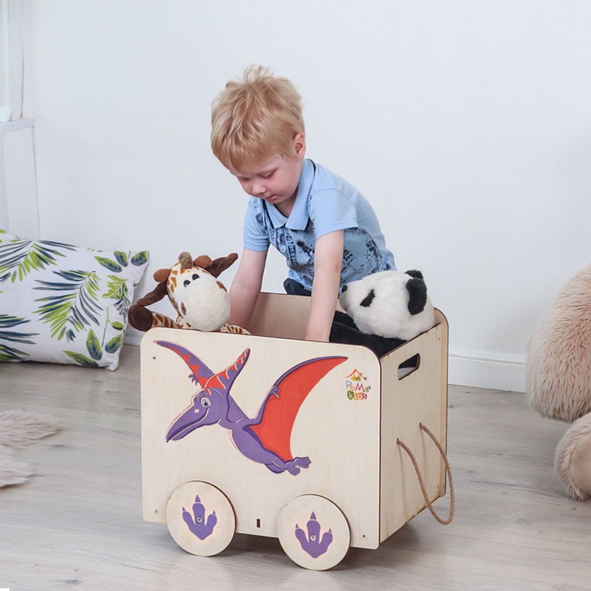 Ящик для игрушек Pema kids фанера Дино Фиолет 36.5х35х46 см - фото 1
