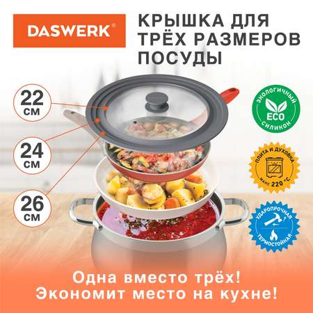 Крышка для сковороды DASWERK кастрюли посуды универсальная 3 размера 22-24-26см