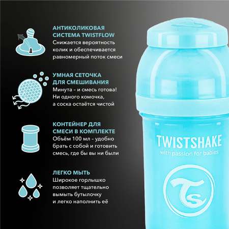 Бутылочка Twistshake антиколиковая 180мл Синяя