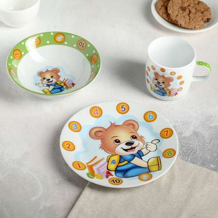 Набор детской посуды Доляна Медвежонок счетовод кружка миска тарелка